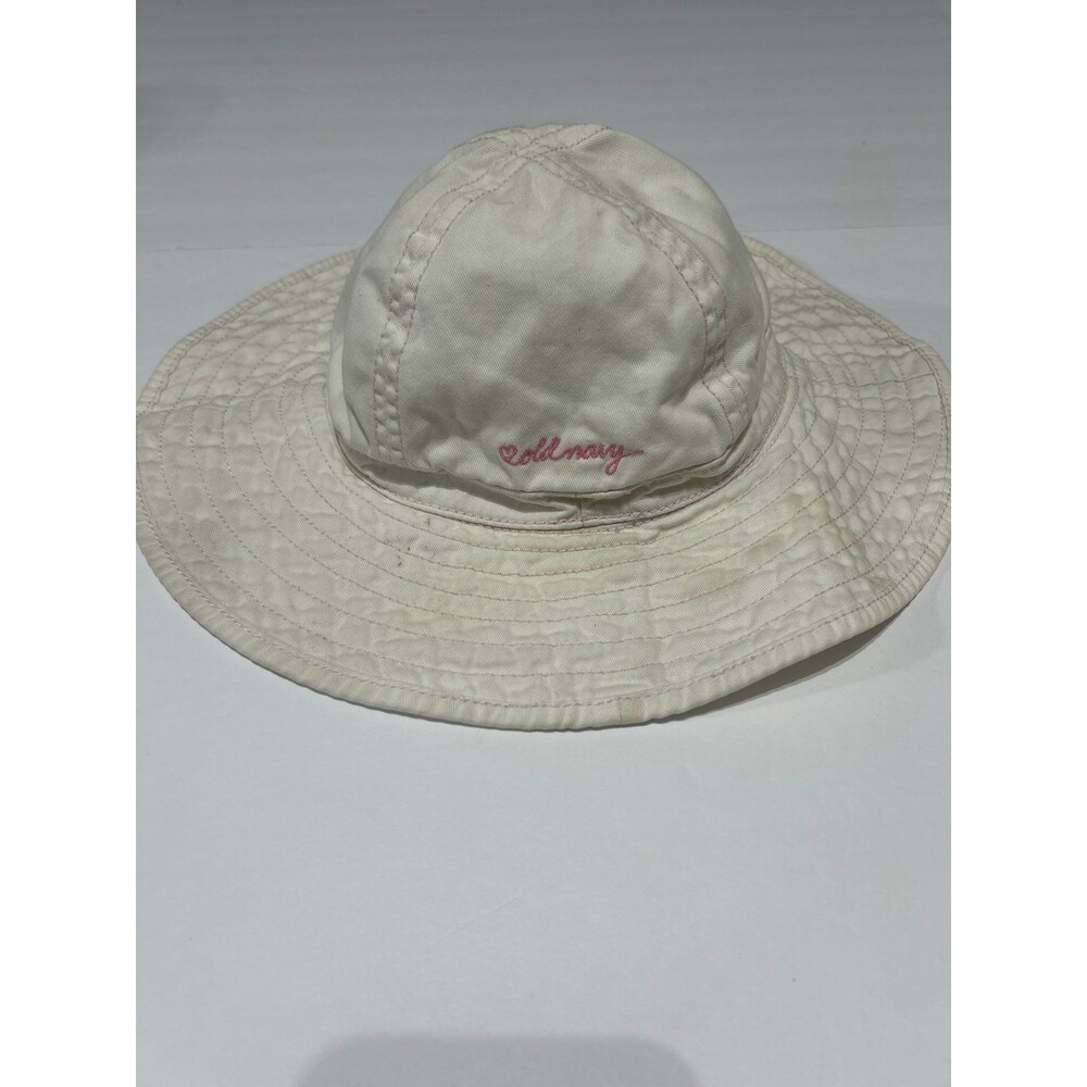 Old Navy Girls White Pink Embroidered Script Logo Sun Bucket Hat Size Small